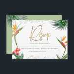 Bat Mitzvah Tropical Gold Script Floral Watercolor RSVP Card<br><div class="desc">Be proud, rejoice and celebrate this milestone of your favourite Bat Mitzvah with this sophisticated, personalised RSVP insert card for your event! Stylish, stunning, colourful, tropical watercolor birds of paradise flowers, faux gold handwritten script, Star of David and glitter dots, along with green and grey modern sans serif type, overlay...</div>