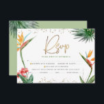 Bat Mitzvah Tropical Gold Script Palm Watercolor RSVP Card<br><div class="desc">Be proud, rejoice and celebrate this milestone of your favourite Bat Mitzvah with this sophisticated, personalised RSVP insert card for your event! Stylish, stunning, colourful, tropical watercolor birds of paradise flowers, faux gold handwritten script, Star of David and glitter dots, along with green and grey modern sans serif type, overlay...</div>