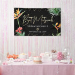 Bat Mitzvah Tropical Palm Leaf Black Gold Welcome Banner<br><div class="desc">Be proud, rejoice and showcase this milestone of your favourite Bat Mitzvah! Hang up this stunning, modern, stylish, personalised banner to add to her special day. Stylish, stunning, colourful, tropical watercolor birds of paradise flowers, faux gold handwritten script, Star of David and glitter dots, along with modern sans serif type,...</div>