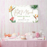 Bat Mitzvah Tropical Palm Leaf Gold Script Welcome Banner<br><div class="desc">Be proud, rejoice and showcase this milestone of your favourite Bat Mitzvah! Hang up this stunning, modern, stylish, personalised banner to add to her special day. Stylish, stunning, colourful, tropical watercolor birds of paradise flowers, faux gold handwritten script, Star of David and glitter dots, along with green and grey modern...</div>