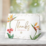 Bat Mitzvah Tropical Watercolor Floral Gold Script Thank You Card<br><div class="desc">Make sure your favourite Bat Mitzvah shows her appreciation to all who supported her milestone event! Send out this sophisticated, personalised thank you card! Stylish, stunning, colourful, tropical watercolor birds of paradise flowers, faux gold handwritten script, Star of David and glitter dots, along with rose pink modern sans serif type,...</div>