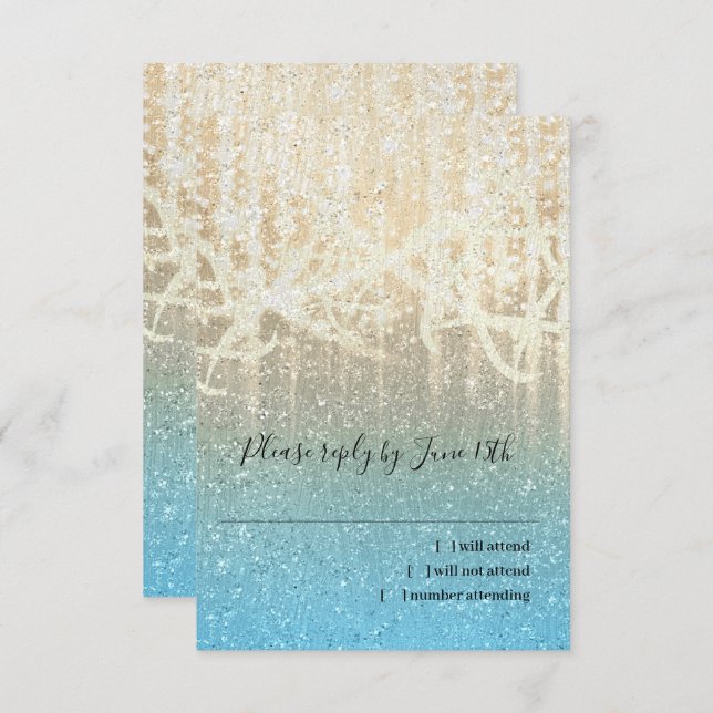 Bat Mitzvah Turquoise and Gold Extra Sparkly RSVP Card (Front/Back)