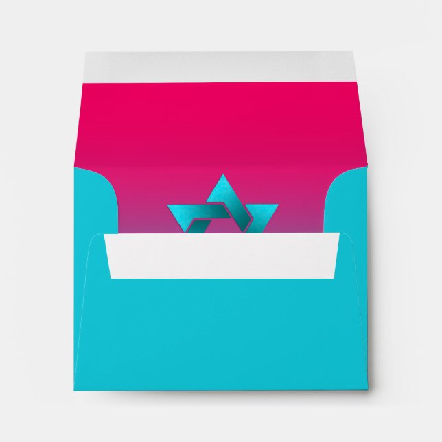 Bat Mitzvah Turquoise and Pink Ombre Star of David Envelopes (Back (Bottom))
