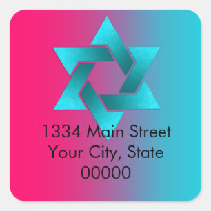 Bat Mitzvah Turquoise and Pink Ombre Star of David Square Sticker