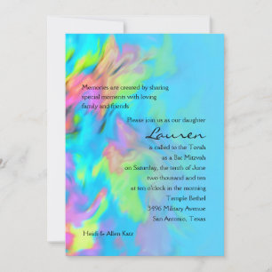 Bat Mitzvah Turquoise Blue Lime Pink Tie Dye Invitation