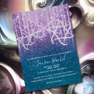 Bat Mitzvah Turquoise Blue Purple Extra Sparkly Invitation