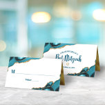 Bat Mitzvah Turquoise Gold Agate Simple Modern Place Card<br><div class="desc">No Bat Mitzvah party is complete without personalised place cards. Let your favourite Bat Mitzvah be proud, rejoice and celebrate her milestone at her perfectly coordinated party. Dark turquoise teal blue typography and turquoise blue agate rocks accented with faux gold veins overlay a simple, white background. On the back, dark...</div>