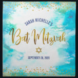 Bat Mitzvah Turquoise Gold Script Challah Cover Napkin<br><div class="desc">Here’s a great addition to your Bat Mitzvah festivity. Celebrate with this stunning, modern, stylish personalised challah cover cloth napkin to add to her special day. Sparkly, faux gold foil calligraphy script and glitter dots overlay a soft turquoise blue watercolor background. Personalise the custom text with your Bat Mitzvah’s name...</div>