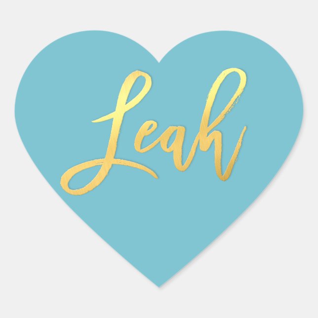 BAT MITZVAH turquoise gold script name LEAH Heart Sticker (Front)