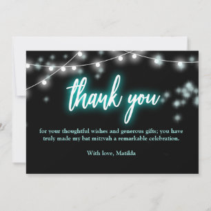 Bat Mitzvah Turquoise Neon Themed Thank You Card