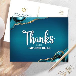 Bat Mitzvah Turquoise Ombre Agate Script Thank You Postcard