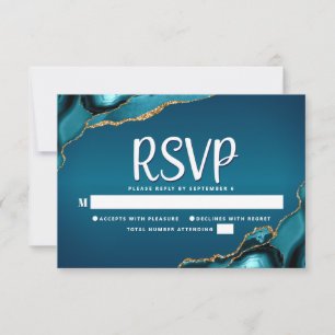 Bat Mitzvah Turquoise Ombre Gold Agate Script RSVP Card