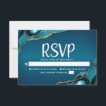Bat Mitzvah Turquoise Ombre Gold Agate Script RSVP Card<br><div class="desc">Be proud, rejoice and celebrate this milestone of your favourite Bat Mitzvah with this cool, unique, modern, personalised RSVP insert card for your event! White script typography overlays a deep turquoise teal blue ombre background with turquoise blue agate accented with faux gold veins. Personalise the custom text with the “reply...</div>