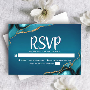 Bat Mitzvah Turquoise Ombre Gold Agate Script RSVP Card