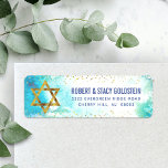 Bat Mitzvah turquoise watercolor return address Return Address Label<br><div class="desc">Be proud, rejoice and celebrate this milestone of your favourite Bat Mitzvah! Use this stunning, modern, sparkly gold faux foil Star of David and tiny dots against a turquoise blue watercolor background, return address label to herald her special day. Personalise the custom text with your name and address. Guaranteed to...</div>