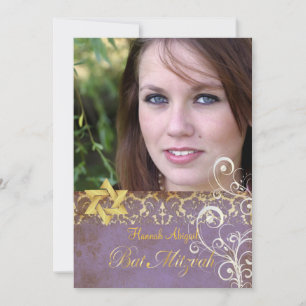 Bat Mitzvah/Vintage Damask/Swirls/lilac Invitation