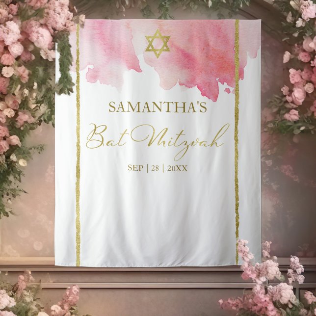 Bat Mitzvah Watercolor Backdrops | Pink Abstract Tapestry (Creator Uploaded)