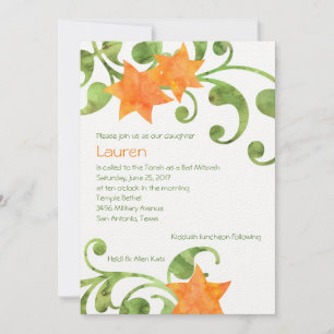 Bat Mitzvah Watercolor Floral Design Invitation
