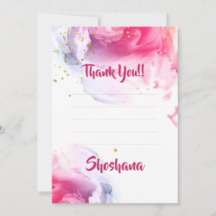 Bat Mitzvah Watercolor Glitter Blank Thank You
