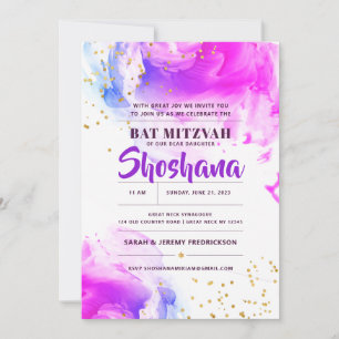 Bat Mitzvah Watercolor Glitter Invitation