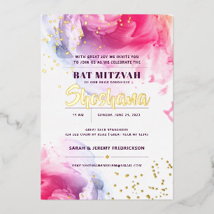 Bat Mitzvah Watercolor Glitter Invitation REAL