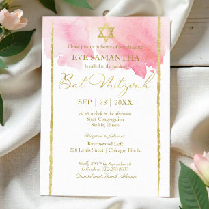 Bat Mitzvah Watercolor Invitation   Abstract Pink