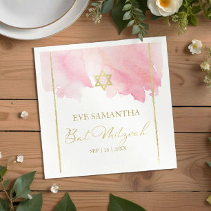 Bat Mitzvah Watercolor Napkins Abstract Pink