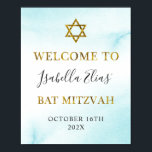 Bat Mitzvah Watercolor Pastel Blue Gold Welcome Poster<br><div class="desc">Bat Mitzvah Watercolor Pastel Blue Gold Welcome Poster</div>