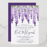 Bat Mitzvah Watercolor Wisteria Corporate Logo<br><div class="desc">Bat Mitzvah Watercolor Wisteria Corporate Logo Silver Foil Invitation features elegant watercolor wisteria flowers in soft lavender and purple with green leaves on a white background with your Bat Mitzvah invitation information below in silver foil typography. Personalise by editing the text in the text boxes provided. Add your Corporate Logo...</div>