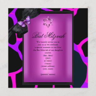 Bat Mitzvah Wild Pink Purple Butterfly Invitation
