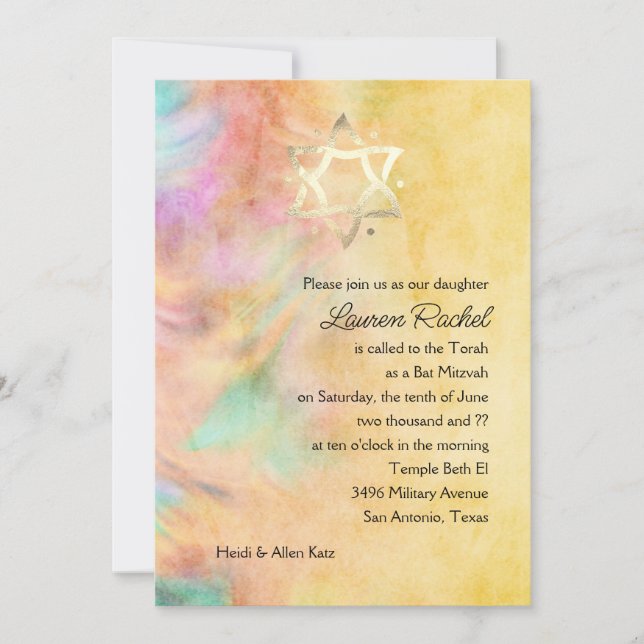 Bat Mitzvah Yellow Tie Dye Design Invitation (Front)