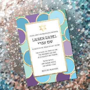 Bat Mitzvah Your Colours Circles in Gold Invitation