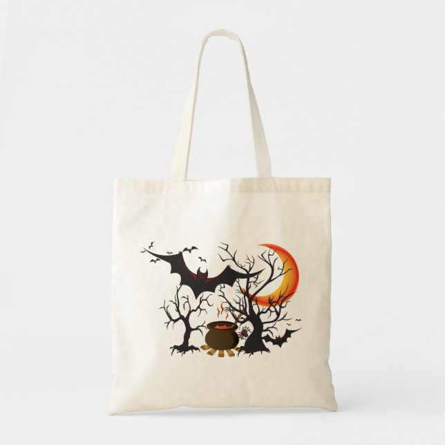 Bat Moon and Cauldron Trick or Treat Bag (Front)