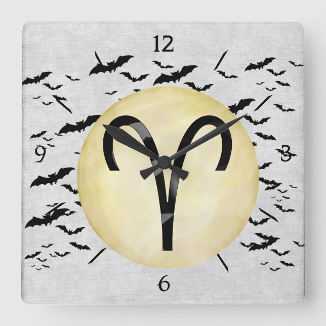 Bat Moon Aries Square Wall Clock (Front)