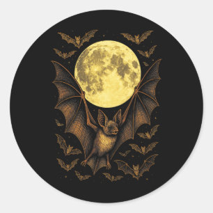 Bat Moon Halloween Gothic Spooky Nature Night Classic Round Sticker