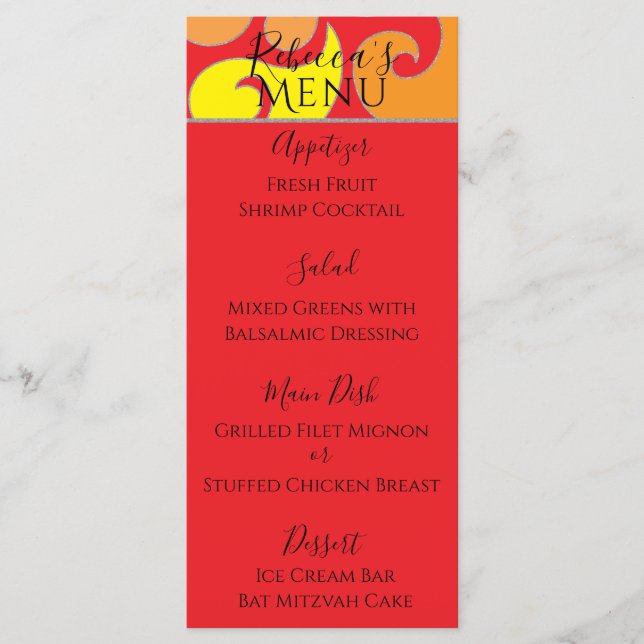 Bat or Bar Mitzvah 1960's Style Design Food Menu (Front)