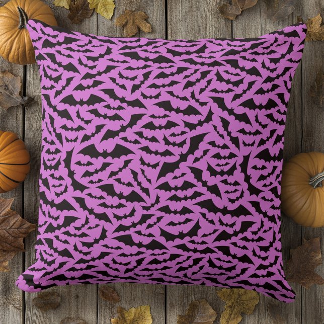 Bat pattern purple black Halloween Cushion (Bat pattern purple black Halloween Throw Pillow)