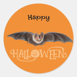Bat Pipistrellus Illustration Happy Halloween Classic Round Sticker