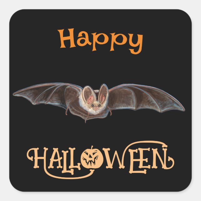 Bat Pipistrellus Illustration Happy Halloween  Square Sticker (Front)
