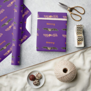 Bat Pipistrellus Illustration Happy Halloween Wrapping Paper