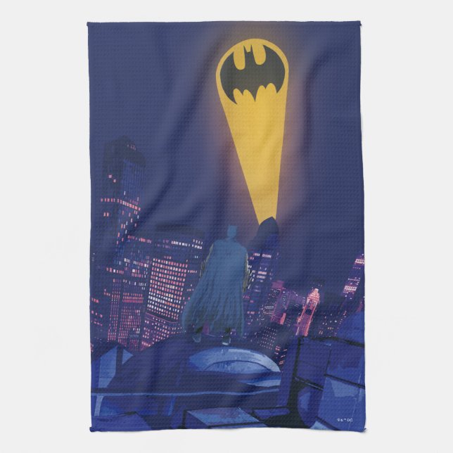 Bat Signal Over Gotham Tea Towel (Vertical)