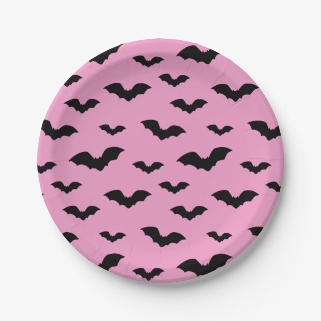 Bat silhouettes in pink paper plate (Front)