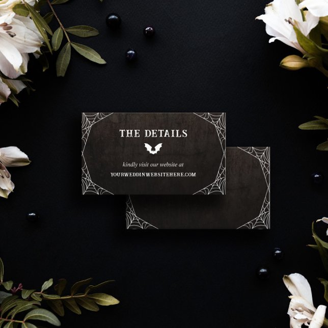 Bat & Spiderwebs Goth Halloween Wedding Details Enclosure Card (Creator Uploaded)