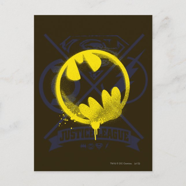 Bat Symbol Tagged Over Justice League Postcard (Front)