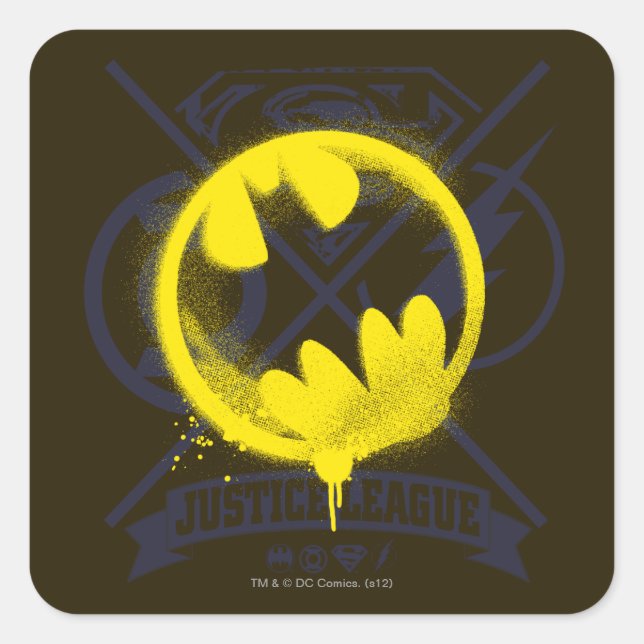 Bat Symbol Tagged Over Justice League Square Sticker (Front)