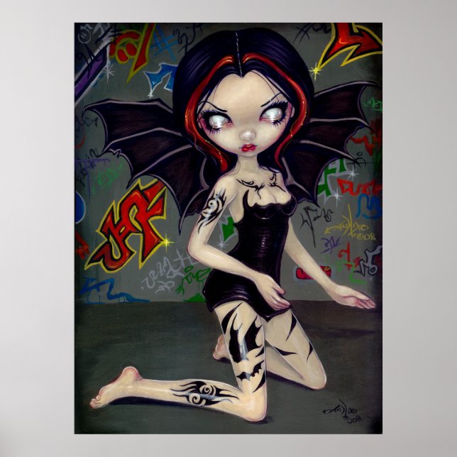 Bat Tattoos urban fairy tribal graffiti Art Print (Front)