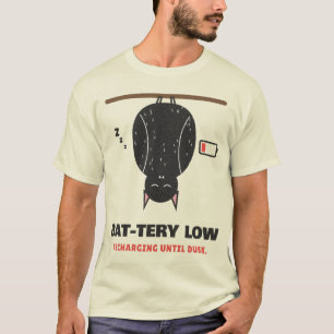Bat-tery Low Sleepy Bat Pun T-Shirt