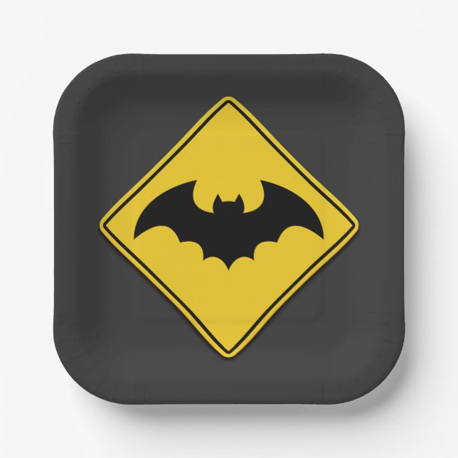 Bat Warning Halloween Paper Plate (Front)