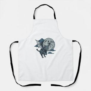 Bat-Winged Cat Scary Halloween Full Moon Apron