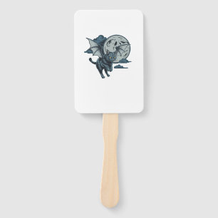 Bat-Winged Cat Scary Halloween Full Moon Hand Fan